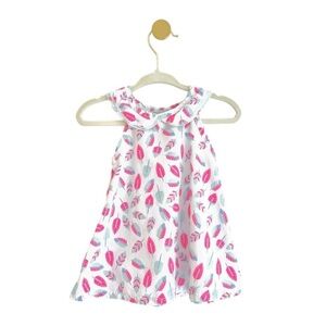 Stylish Pink and Blue Feather Print Baby Girl 6-9 MTHS Tank Top - Like New